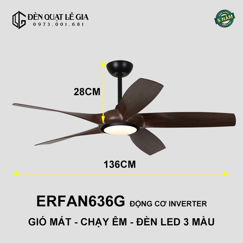 Quạt Trần Phòng Khách Hiện Đại ERFAN636G top
