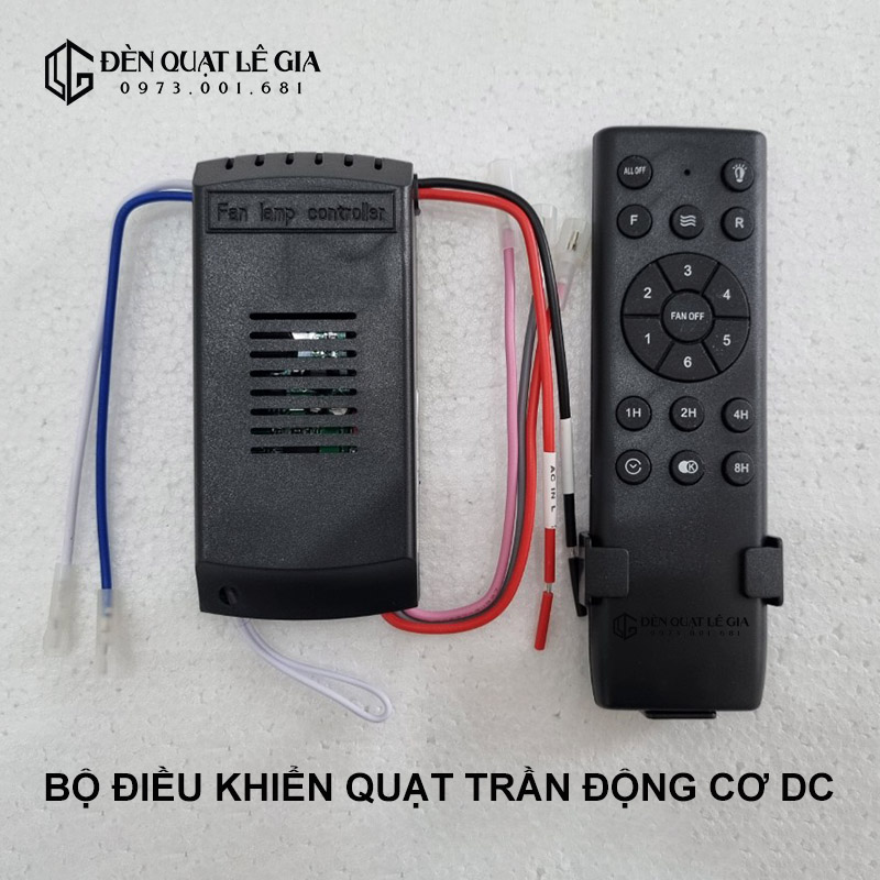 Bộ nguồn và điều khiển quạt trần DC 6 số - Đen top