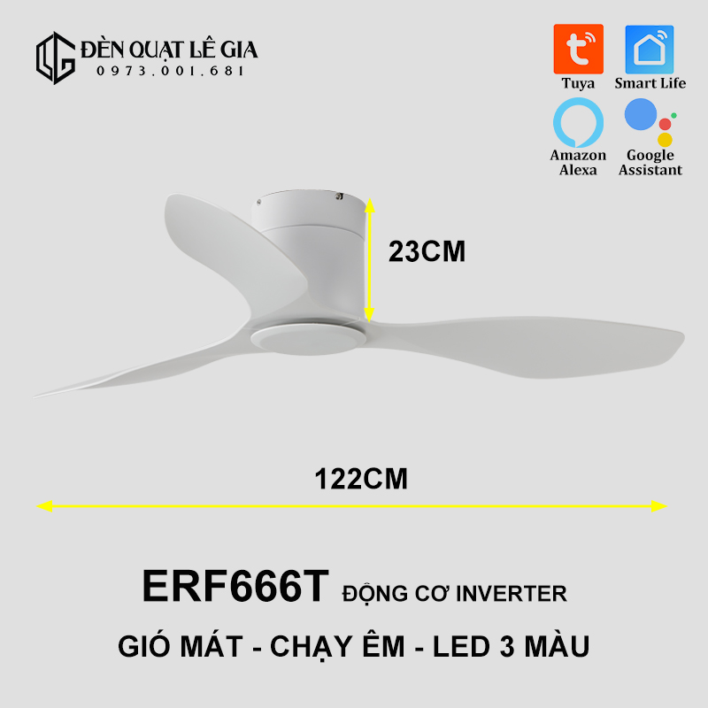 Quạt Trần Cổ Ngắn Trần Thấp Smart ERF666T top