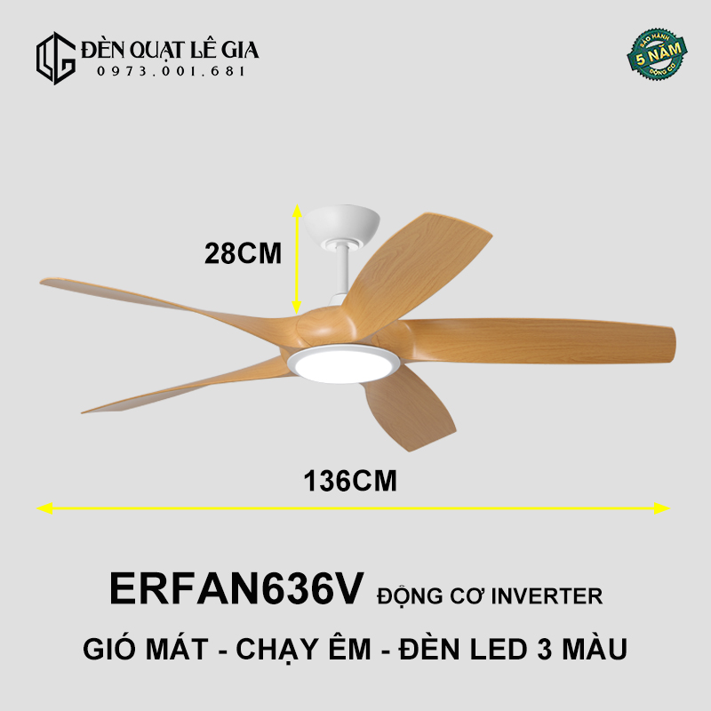 Quạt Trần Phòng Khách Hiện Đại ERFAN636V top
