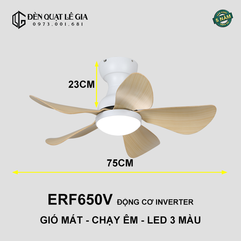 Quạt Trần Cổ Ngắn Chung Cư Mini ERF650V top