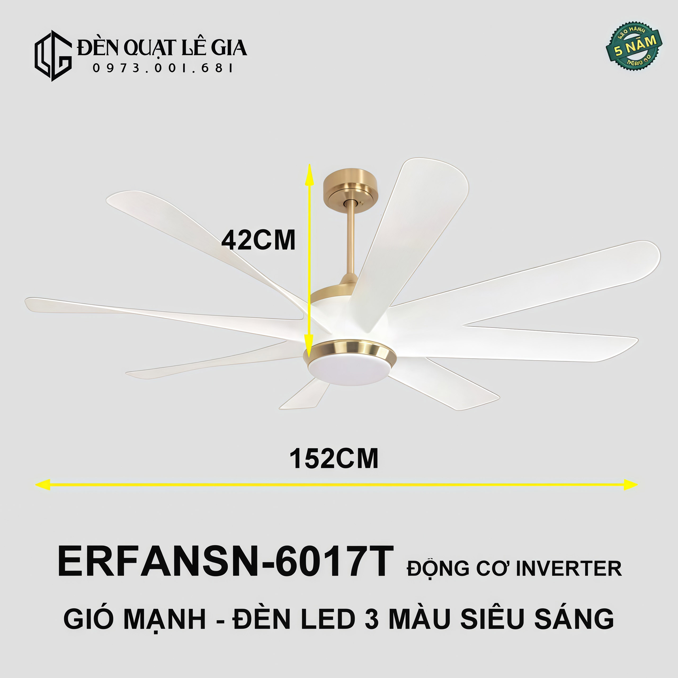 Quạt Trần Hiện Đại ERFANSN-6017T top