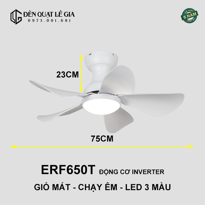 Quạt Trần Cổ Ngắn Chung Cư Mini ERF650T top