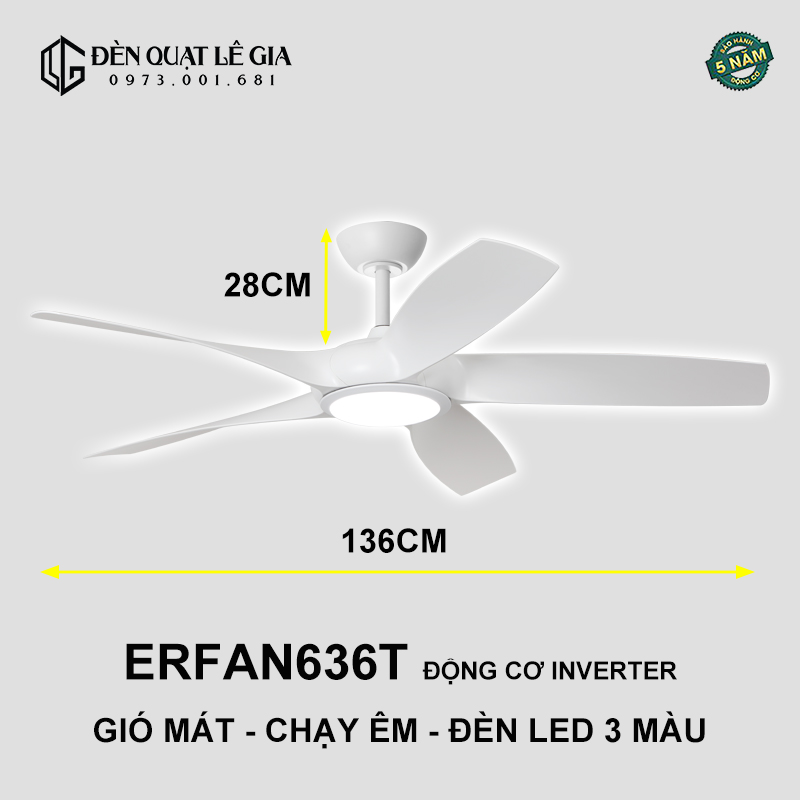 Quạt Trần Phòng Khách Hiện Đại ERFAN636T top